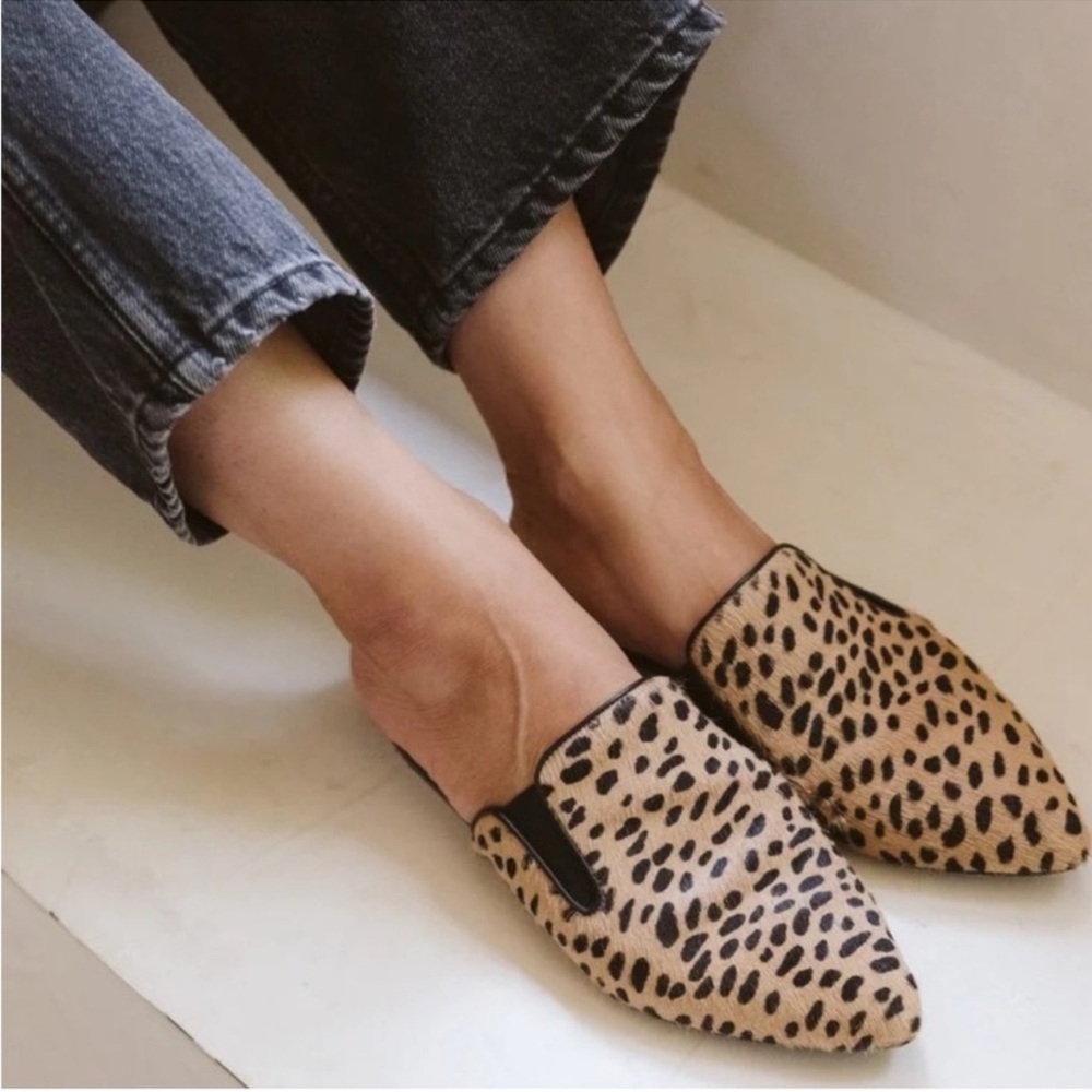 Jenni Kayne Pony Cheetah Animal Print Hair Mule Black & Tan Size 7 (37)